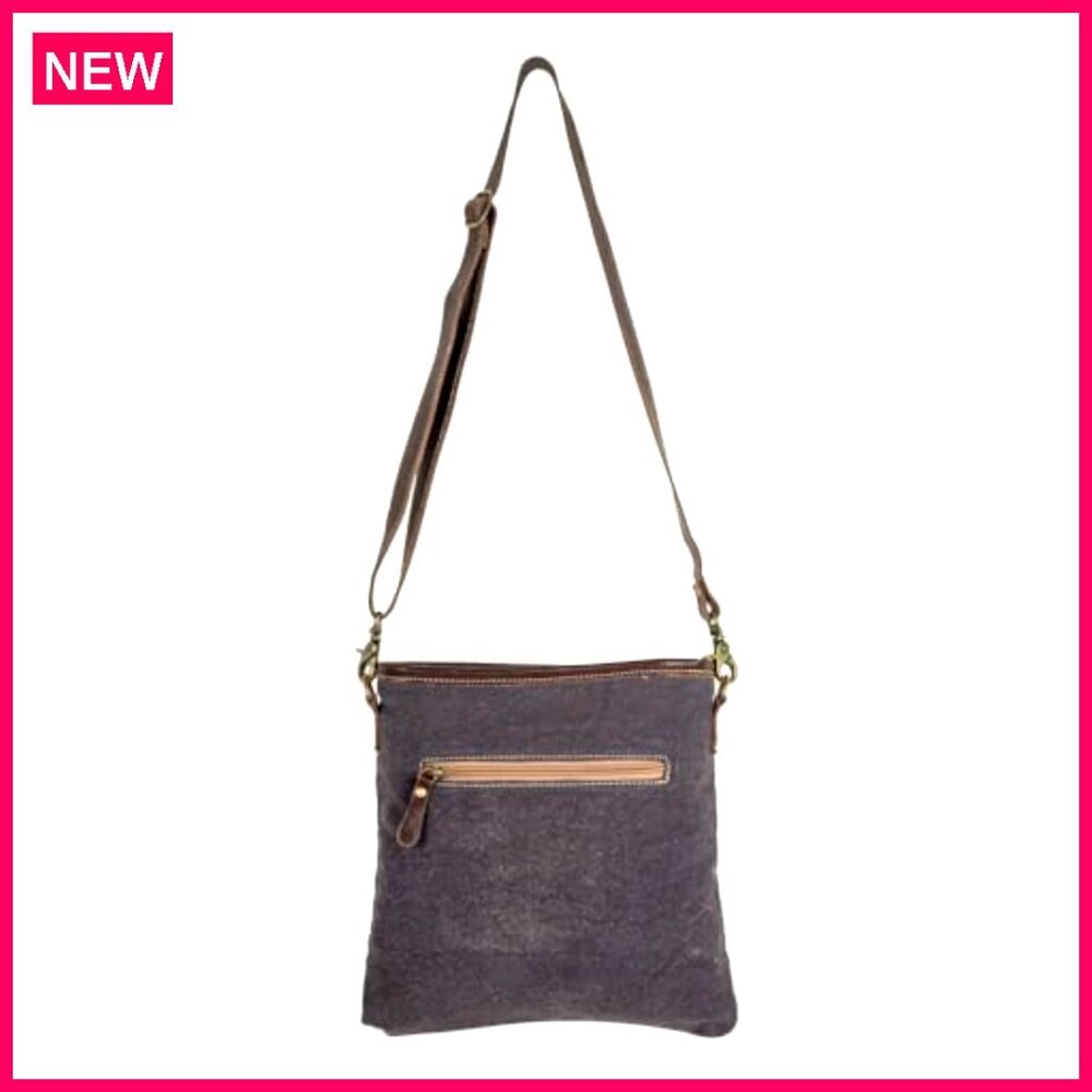 Crossbody Shoulder Bag with Woven Rug Leather Accents Adjustable Strap - Picture 6 of 6
